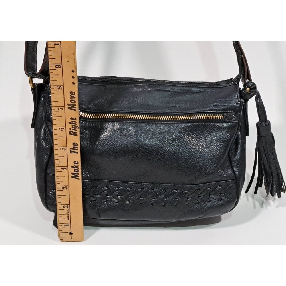 Great American Leather Works Black Leather Crossbody Bag Braided Tassel Purse - Picture 4 of 15